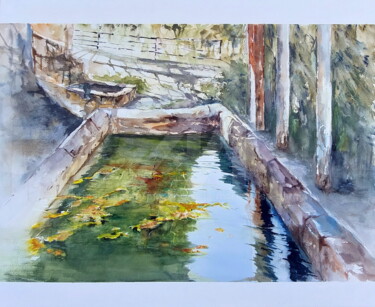 Painting titled "ANCIEN LAVOIR DE GU…" by Maylu Garcia (María Luisa García), Original Artwork, Watercolor