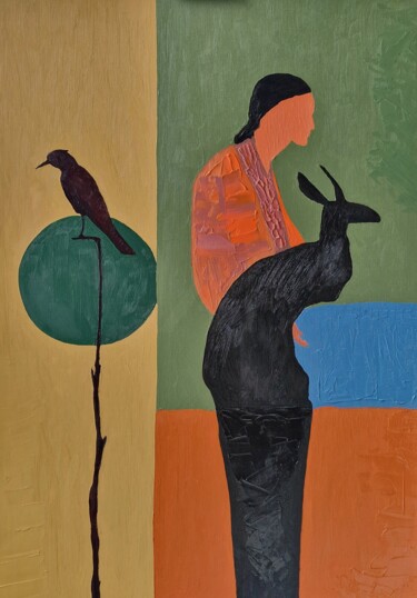 Painting titled "A bird, a kangaroo,…" by Natalya Belalova, Original Artwork, Oil
