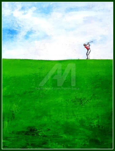 Schilderij getiteld "Green" door Henri Ibara, Origineel Kunstwerk, Acryl Gemonteerd op Frame voor houten brancard