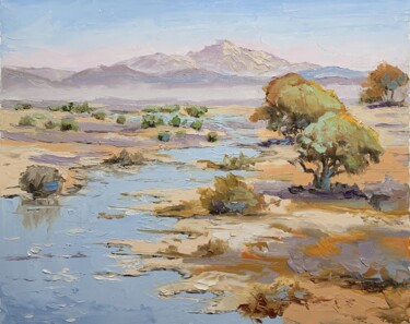 Painting titled "Mountains, desert o…" by Vita Schagen, Original Artwork, Oil Mounted on Wood Stretcher frame