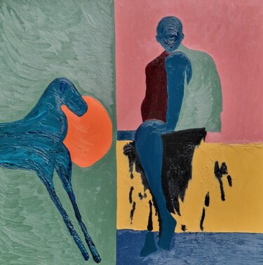 Peinture intitulée "A turquoise horse a…" par Natalya Belalova, Œuvre d'art originale, Huile Monté sur Châssis en bois