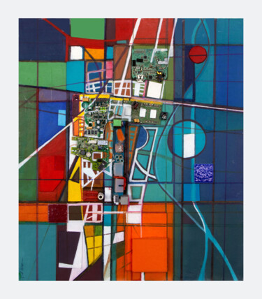 Peinture intitulée "FORME URBAINE 2" par Edcha, Œuvre d'art originale, Acrylique Monté sur Autre panneau rigide
