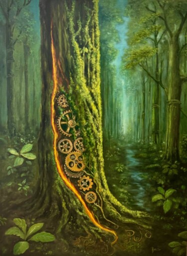 Painting titled "Le Code de l’été da…" by George Barbu, Original Artwork, Oil Mounted on Wood Stretcher frame