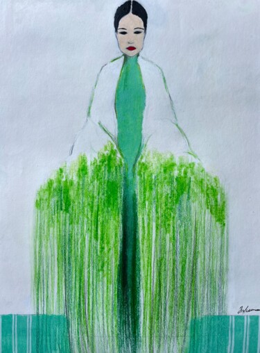 Painting titled "Girl with a Bouquet…" by Incognito, Original Artwork, Acrylic Mounted on Cardboard