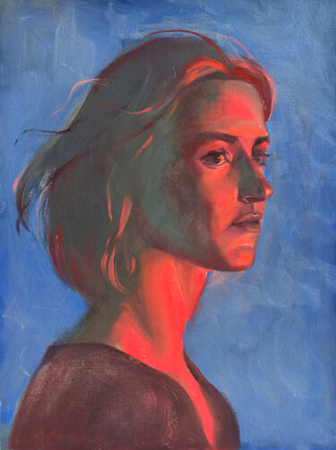 Painting titled "Aries: Portrait of…" by Lydia Bogo, Original Artwork, Oil Mounted on Cardboard