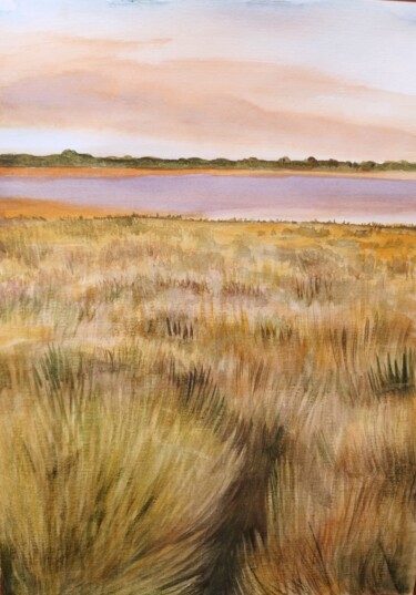 Pintura titulada "Golden Grasses by t…" por Larisa Sidorova (Alsi), Obra de arte original, Acuarela