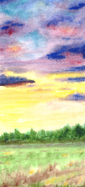 Peinture intitulée "CLOUDY SKY OVER THE…" par Stasy Vo, Œuvre d'art originale, Aquarelle