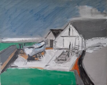 Peinture intitulée "Chantier naval Bern…" par Martin Jobert, Œuvre d'art originale, Huile Monté sur Châssis en bois