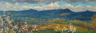Peinture intitulée ""Blooming Hills nea…" par Artem Bilobrovskyi, Œuvre d'art originale, Huile Monté sur Châssis en bois