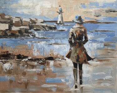 Painting titled "Coastal Contemplati…" by Vita Schagen, Original Artwork, Acrylic Mounted on Wood Stretcher frame