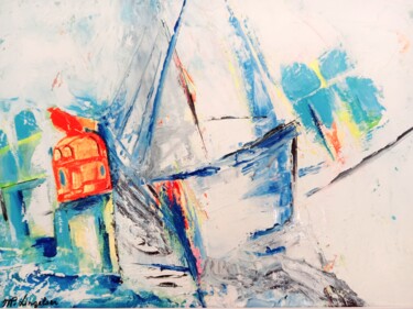 Peinture intitulée ""BATEAU IVRE"" par Marie-Paule Lingelser, Œuvre d'art originale, Huile Monté sur Carton