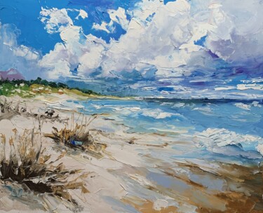 Painting titled "Coastal Skies." by Vita Schagen, Original Artwork, Oil Mounted on Wood Stretcher frame