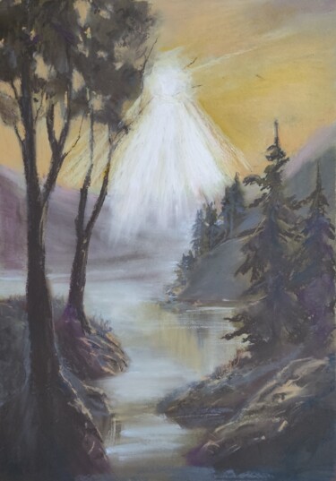 Pintura titulada "Yellow Sky" por Sveta Uvarova, Obra de arte original, Pastel