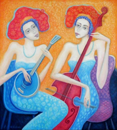 "Kobiety muzykujące" başlıklı Tablo Bohdan Wincenty Łoboda tarafından, Orijinal sanat, Akrilik