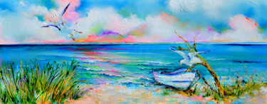 Peinture intitulée "Boat and Seagulls o…" par Roxana Gabriela Soos, Œuvre d'art originale, Acrylique