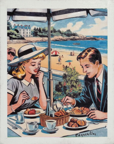 Obrazy i ryciny zatytułowany „restaurant au bord…” autorstwa Henri Fagerolles, Oryginalna praca, Monotypia Zamontowany na Ka…