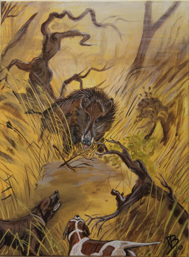 "Wild boar hunting s…" başlıklı Tablo Andrea Boscaro tarafından, Orijinal sanat, Akrilik Ahşap Sedye çerçevesi üzerine monte…