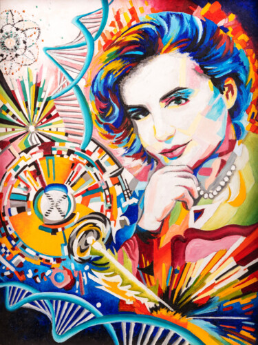 Peinture intitulée "Rosalind Franklin" par Marianne Kiciak, Œuvre d'art originale, Huile Monté sur Panneau de bois