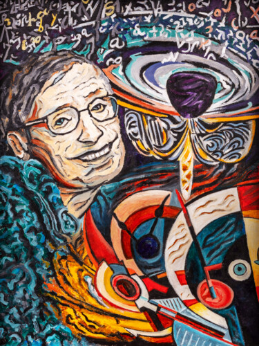Peinture intitulée "Stephen Hawking" par Marianne Kiciak, Œuvre d'art originale, Huile Monté sur Panneau de bois