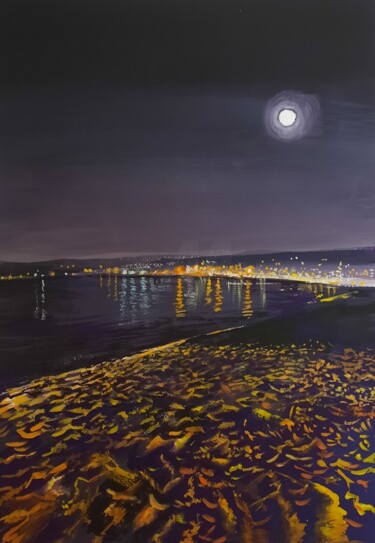 Painting titled "Ночь на пляже" by Yuliya Fruzenkova, Original Artwork, Gouache