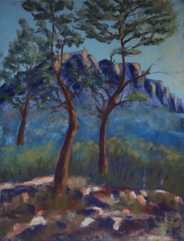 Peinture intitulée "La Sainte Victoire" par Genevieve Fraysse, Œuvre d'art originale, Pastel