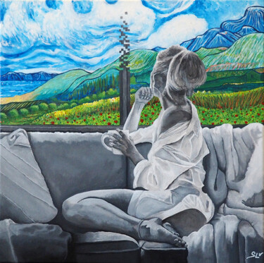 Painting titled "Waiting" by Sylvie Duchaussois, Original Artwork, Acrylic Mounted on Wood Stretcher frame