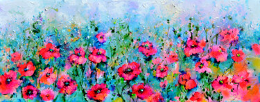 Peinture intitulée "Wild Red Poppies Fi…" par Roxana Gabriela Soos, Œuvre d'art originale, Acrylique