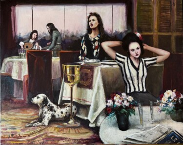 Painting titled "Restaurante Mercè B…" by Alfredo Palmero Hernandez, Original Artwork, Oil Mounted on Wood Stretcher frame