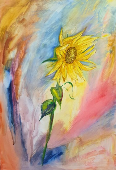 Malerei mit dem Titel "Sunflower in storm…" von Karibou Artist, Original-Kunstwerk, Öl Auf Keilrahmen aus Holz montiert