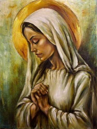 Painting titled "Prayer in Humility" by Grozof, Original Artwork, Oil Mounted on Wood Panel
