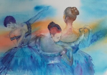 Painting titled "Les danseuses en bl…" by Annie Bonvarlet, Original Artwork, Watercolor