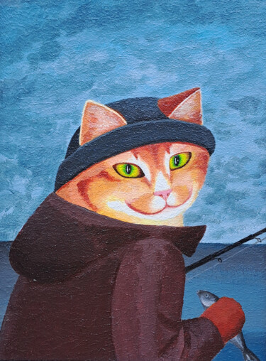 Pintura titulada "The cat. the fisher…" por Diana Nove Lumen, Obra de arte original, Acrílico