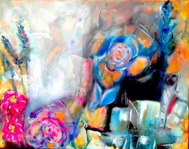 Painting titled "FLE-Vestigia Floris" by Virginie Noel, Original Artwork, Oil Mounted on Wood Stretcher frame