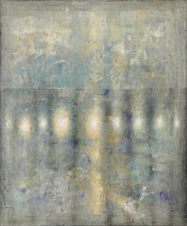 Painting titled "Lights in the Fog" by Svetlana Rumak, Original Artwork, Acrylic Mounted on Wood Stretcher frame