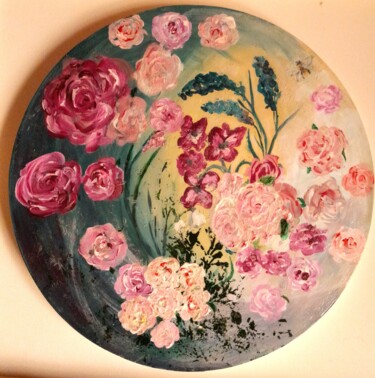 Painting titled "Floral Vintage, ori…" by Ivana Janković, Original Artwork, Acrylic Mounted on Cardboard