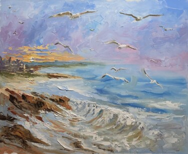 Peinture intitulée "Seagulls over the t…" par Vita Schagen, Œuvre d'art originale, Huile Monté sur Châssis en bois