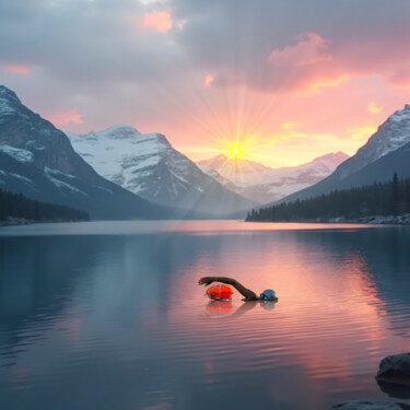 Digital Arts titled "nageur eaux libres" by Frédéric Agostini, Original Artwork, Digital Collage