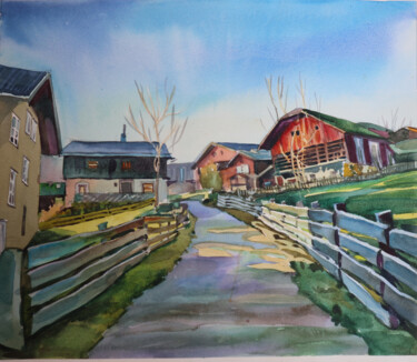 Painting titled "South Tyrol. A vill…" by Sviatlana Danskaya, Original Artwork, Watercolor