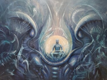 "Alien méditation" başlıklı Tablo Xandare tarafından, Orijinal sanat, Petrol Ahşap panel üzerine monte edilmiş