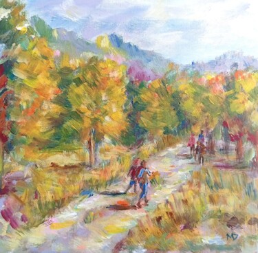 Painting titled "Hiking" by Dilyara Moldabekova, Original Artwork, Acrylic Mounted on Cardboard