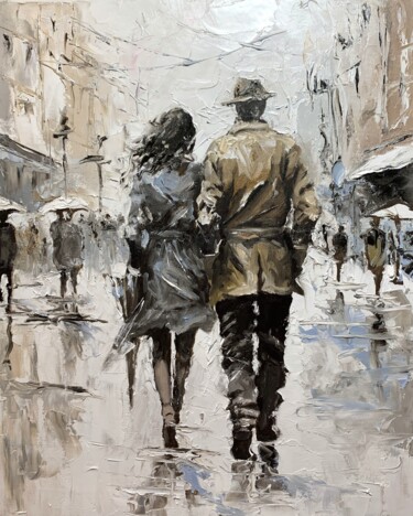 Painting titled "Love couple, shared…" by Vita Schagen, Original Artwork, Oil Mounted on Wood Stretcher frame