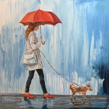 Painting titled "Woman walking with…" by Vita Schagen, Original Artwork, Acrylic Mounted on Wood Stretcher frame