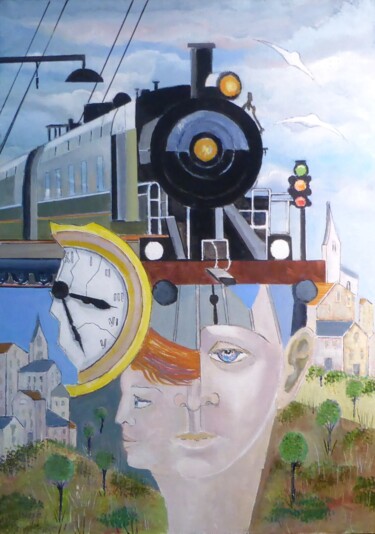 Malerei mit dem Titel "le dernier train" von Jean-Michel Yon, Original-Kunstwerk, Öl Auf Keilrahmen aus Holz montiert