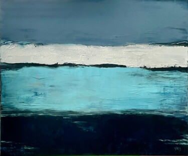 Painting titled "Éclipse azur" by Valérie Debray, Original Artwork, Acrylic Mounted on Wood Stretcher frame