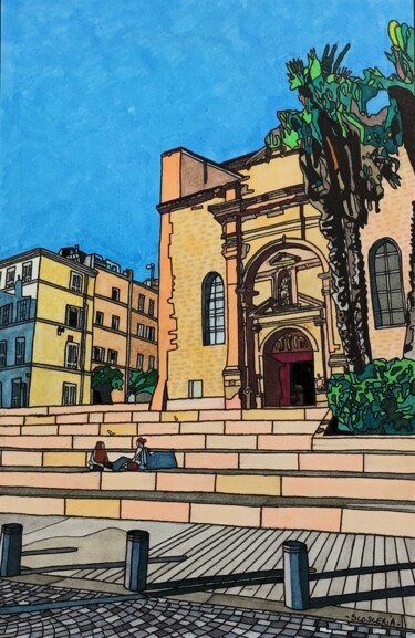 图画 标题为“Eglise de la Ciotat” 由Cathy Scosceria, 原创艺术品, 标记