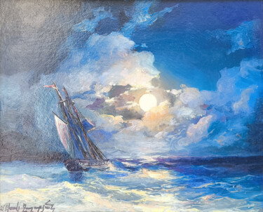 Ζωγραφική με τίτλο "Journey by Moonlight" από Sergey Miqayelya, Αυθεντικά έργα τέχνης, Λάδι