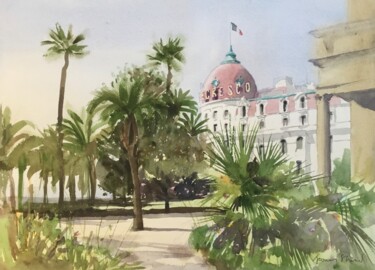 Painting titled "The Negresco Hotel,…" by James Shand, Original Artwork, Watercolor