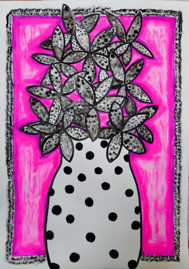 Drawing titled "Flores de piedra" by Kar Sánchez, Original Artwork, Ink