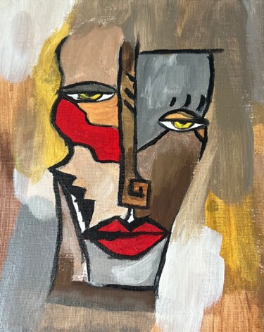 Malarstwo zatytułowany „Peinture cubiste” autorstwa Bouchra Aissou, Oryginalna praca, Olej Zamontowany na Drewniana rama nos…