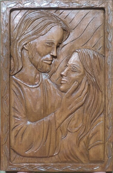 Skulptur mit dem Titel "“Christ’s Consolati…" von Svetla Mileva, Original-Kunstwerk, Holz